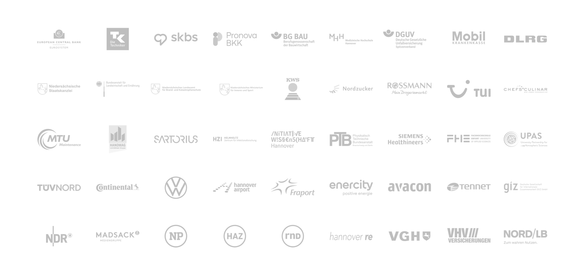 Kunden von TVN Corporate Media: European Central Bank, Techniker Krankenkasse, skbs, Pronova BKK, BG BAU, Medizinische Hochschule Hannover, DGUV, Mobil Krankenkasse, DLRG, Niedersächsische Staatskanzlei, KWS, Nordzucker, Rossmann, TUI, Chefs Culinar, MTU Maintenance, Hanomag, Sartorius, HZI, Initiative Wissenschaft Hannover, PTB, Siemens Healthineers, FHE Fachhochschule Erfurt, UPAS, TÜV Nord, Continental, Volkswagen, Hannover Airport, Fraport, enercity, avacon, Tennet, GIZ, NDR, Madsack, NP, HAZ, rnd, Hannover Re, VGH, VHV, Nord/LB